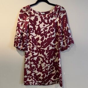 Aqua Burgundy and Cream Floral Dress